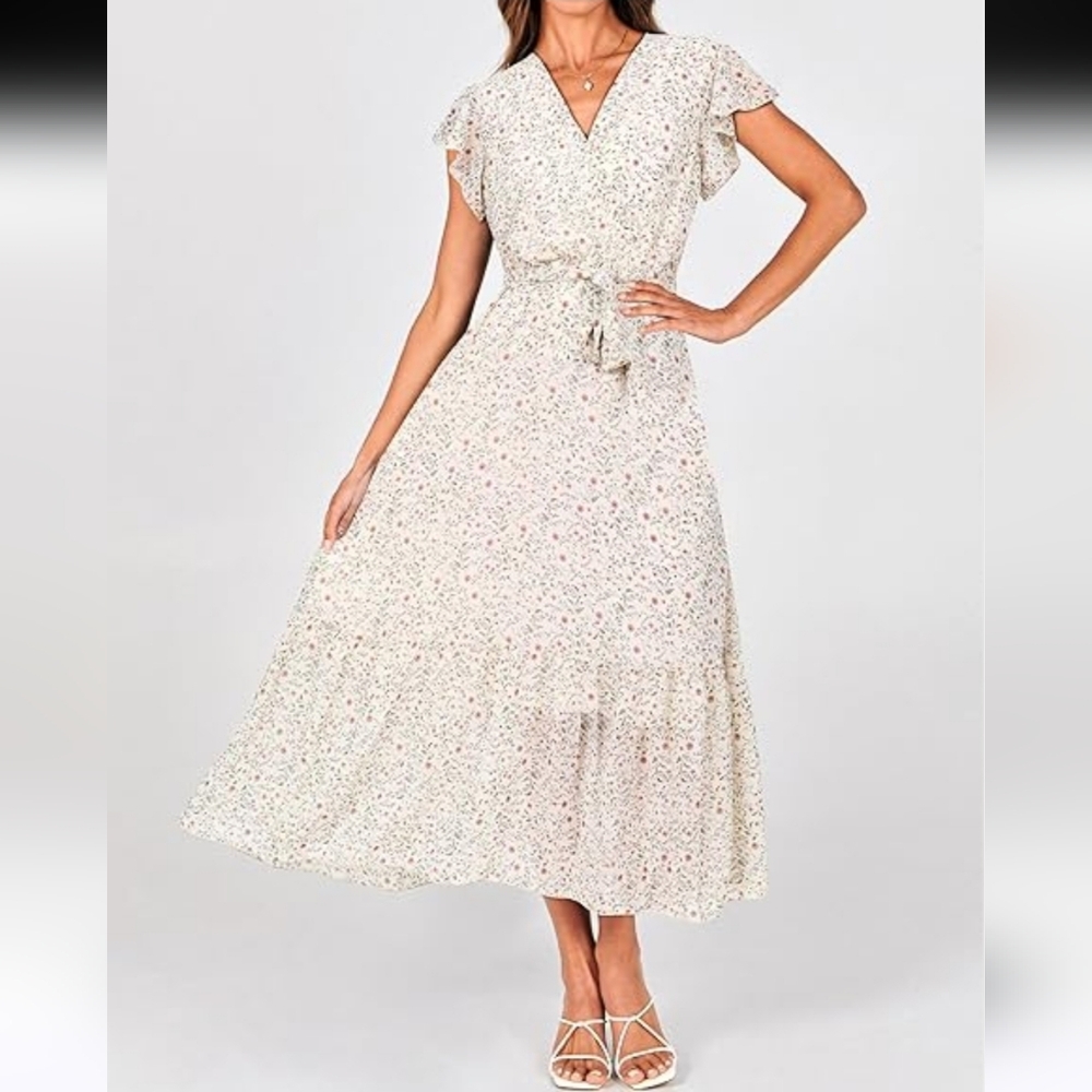 NWT Floral White Maxi Dress Size XL Classic Lined Beautiful 3298-AC
